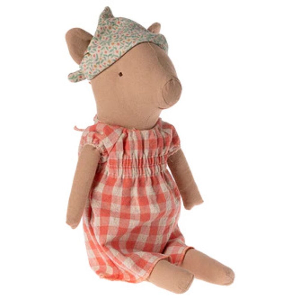 Maileg PIG Pink Gingham Dress & Scarf Collectible Toy Child core mouse playmate